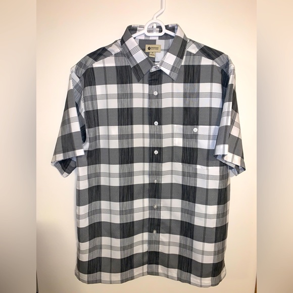 Haggar short sleeve open collar cotton x linen shirt box shirt men's size L linen brown type Vintage Second Hand